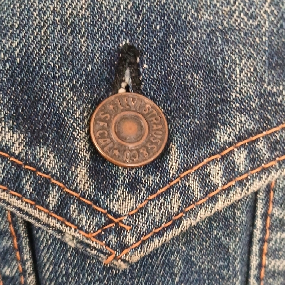 Levi's Dark Blue Denim Jacket Colorful Hand Embroidery Big E Late 1960s - Picture 3 of 9